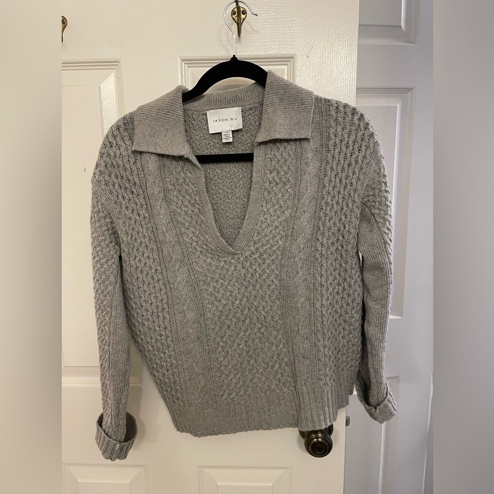 Jason Wu long sleeve argyle gray sweater size S